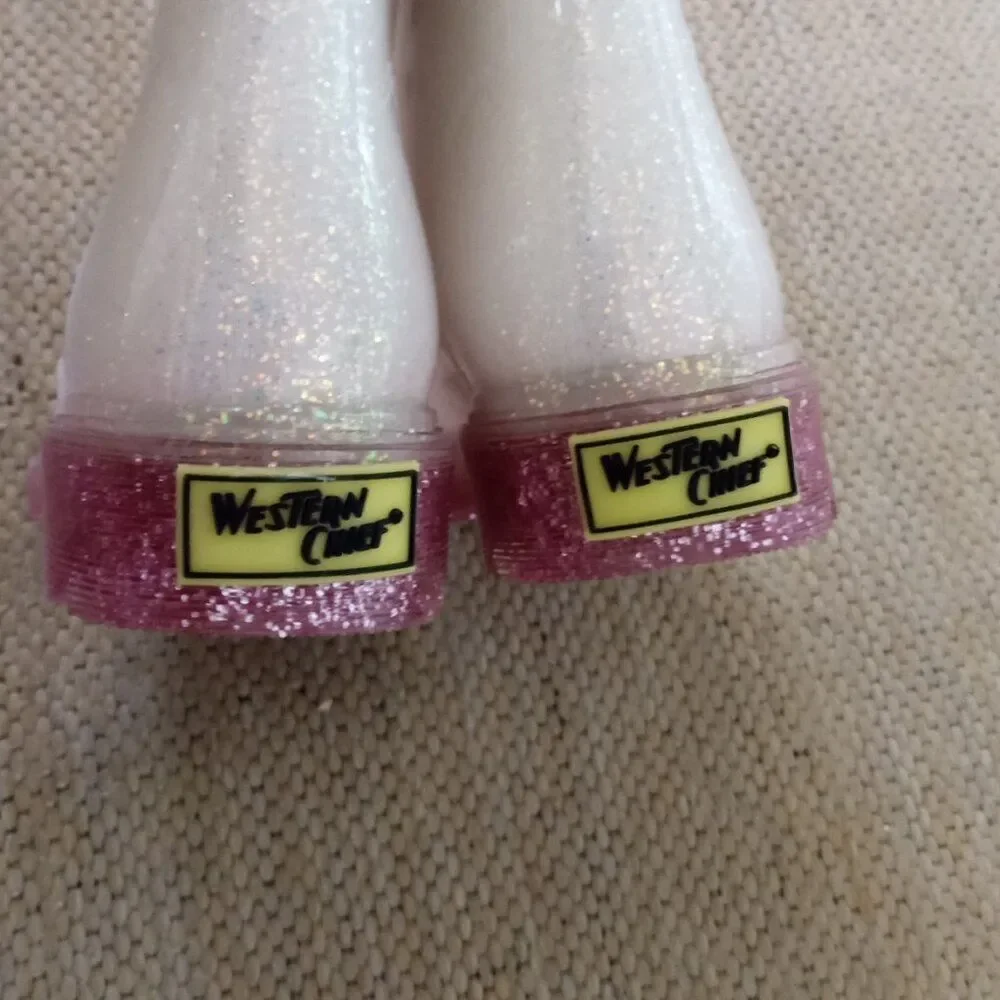 Western Chief Girl's Shimmer Glitter Lighted Combat Boots (Sz-11) Iridescent NEW